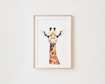 Baby Giraffe Print, Nursery Wall Art, Giraffe Digital Download Printable, Safari Baby Animal Poster, Watercolor Baby Giraffe Print