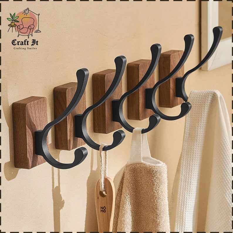 Solid Wood Hook Coat Hanger Decorative Wooden Hooks Towel Key