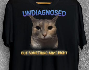 Undiagnosed but something ain't right Funny Cat Meme Tee Shirt, Silly Cats T-shirt, Brainrot Shirts, Unhinged Tshirt, Stupid Joke Gifts
