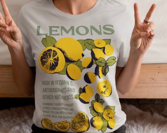 Lemons Vintage Graphic Tee Shirt, 90s Retro-Style T-shirt, Gift for Women and Men, Fruit Shirt, Vegetables Shirt, Aesthetic Botanical Tee