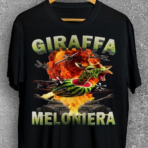 Giraffa Meloniera Funny Italian Brainrot Meme T-shirt, Dank Memes Shirt, Unhinged Clothes, Weird Tshirt, Oddly Specific Tee, Stupid Shirts