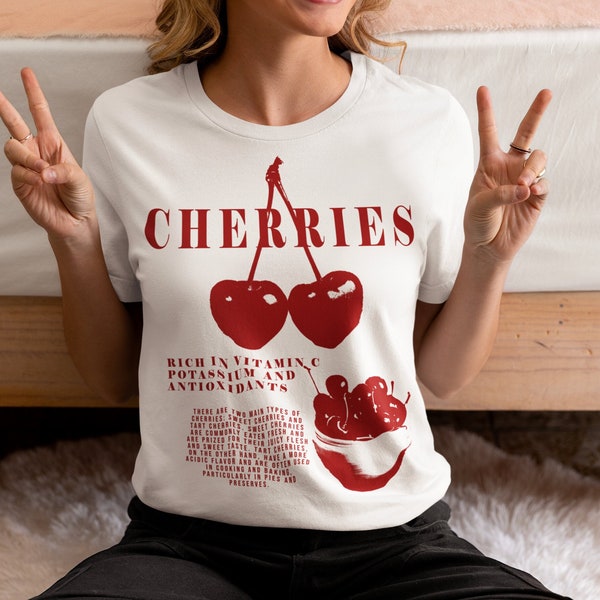 T-shirt graphique vintage cerises, chemise légumes, chemise fruits, chemise cerises, cadeau pour femme et homme, T-shirt unisexe vintage de style rétro