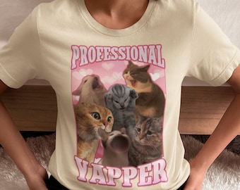 Professionelles Yapper lustiges Katzen Meme T-Shirt, Geschenk für sie, Goofy Ahh Tshirt, fließend in Yapanese, ironische Katzen Shirt, Retro Vintage Haustier Merch