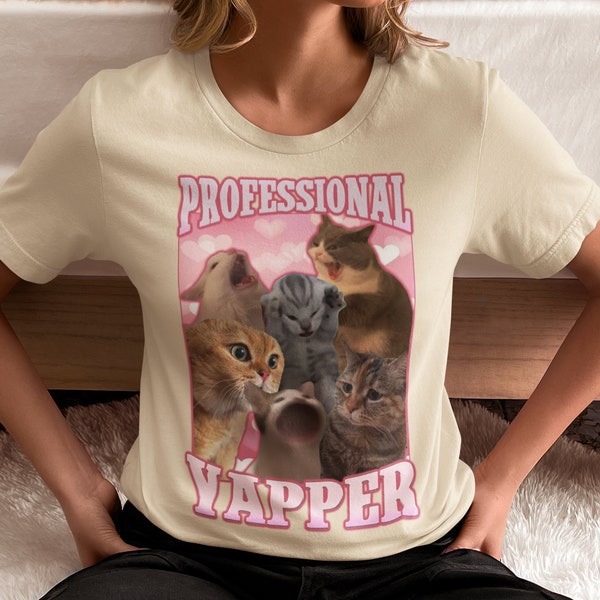 T-shirt professionale Yapper Funny Cat Meme, regalo per lei, maglietta Goofy Ahh, fluente in Yapanese, camicia per gatti ironici, merchandising per animali domestici vintage retrò