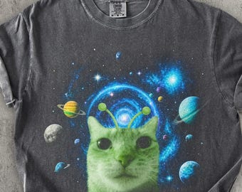 Alien Cat Meme Shirt Funny Space Cat Tee, Trippy Galaxy Cat Shirt, Psychedelic Cat Graphic Tee, Funny Cat Lover Gift, Cosmic Kitty Shirt