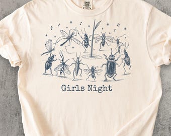 Girls Night Bug Shirt, Funny Insect Girls Night Tee, Vintage Entomology T-Shirt, Nature Lover Gift, Botanical Bug Illustration Shirt