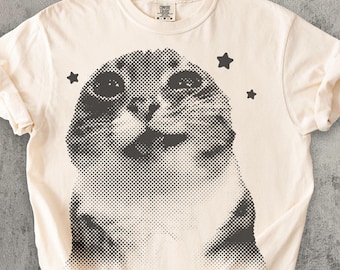 Funny Pee Cat Meme T-shirt, Silly Shirt, Retro Vintage Graphic Shirts, Cats lover Gift, Weird Tshirt, Unisex Cotton, Y2k Comfort Colors Tee