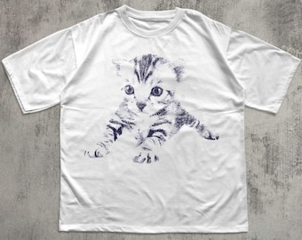 Camiseta con gráfico de gato vintage Y2K, unisex, de algodón, retro de los 90, regalo para amantes de los gatos, divertida camiseta de gatito, camisetas de verano de moda, gatitos adorables