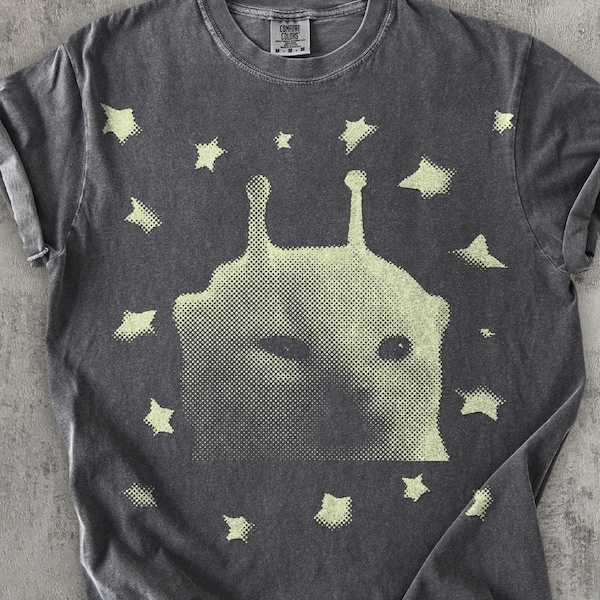 Y2K Alien Cat meme T-shirt, grappig kitten shirt, vintage graphic shirt, raar katten shirt, retro kleding uit de jaren 90, comfortabele kleuren, cadeau voor haar en hem
