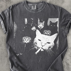 Shirt grappige gangsterkat, meme katten grafisch T-shirt, vintage kattenliefhebber shirt, shirt grappige kat meme, edgy kattenshirt, cadeau kat vader, shirt kat moeder