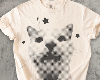Funny Y2k Cat T-shirt, Silly Cats Tee, 90s Retro Kitten Shirt, Ironic Shirts, Vintage Graphic Tees, Comfort Colors, Meme Tshirt, Gag Gifts