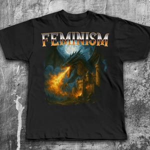 Feminism Dragon Fantasy Vintage Graphic Shirt, Retro Dragon Shirt, Feminism Shirt, Funny Gifts, Grunge Castle Dragon Shirt, Meme Tshirt