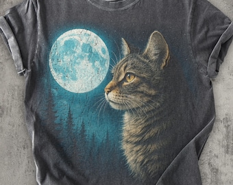 Vintage Cat 90s Graphic Tee Shirt, Cats Lover T-shirt, Y2K Nature Moon Shirt, Nostalgia Unisex Cotton, Gag Gifts, Comfort Colors