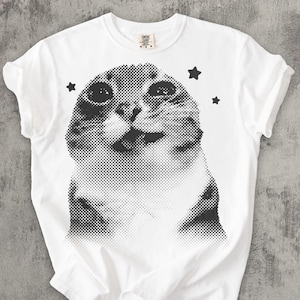 Funny Pee Cat Meme T-shirt, Silly Shirt, Retro Vintage Graphic Shirts, Cats lover Gift, Weird Tshirt, Unisex Cotton, Y2k Comfort Colors Tee White-Comfort-Colors