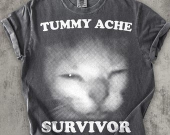 Tummy Ache Survivor Cat T-shirt, Funny Shirt, Cats Lover Gift, Graphic Tee, Unhinged Clothes, Weird Tshirt, Meme Shirts, Comfort Colors