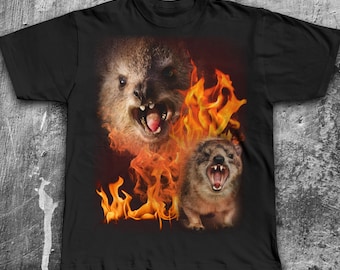 Funny Rock Hyrax Fire Meme Tee Shirt Gift for Woman and Man, Stupid Gifts, Cringe T-shirt, Ugly Shirts, Unhinged Clothes, Inappropriate Tees