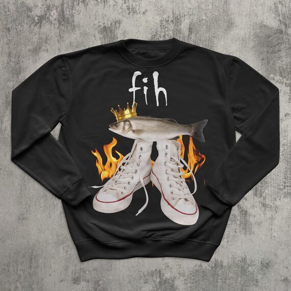 Fih Funny Meme Sweatshirt, Fish Sweatshirts, Unhinged Clothes, Ironic Tops, Stupid Gifts, Weird Top, Brainrot Sweater, Silly Sweaters