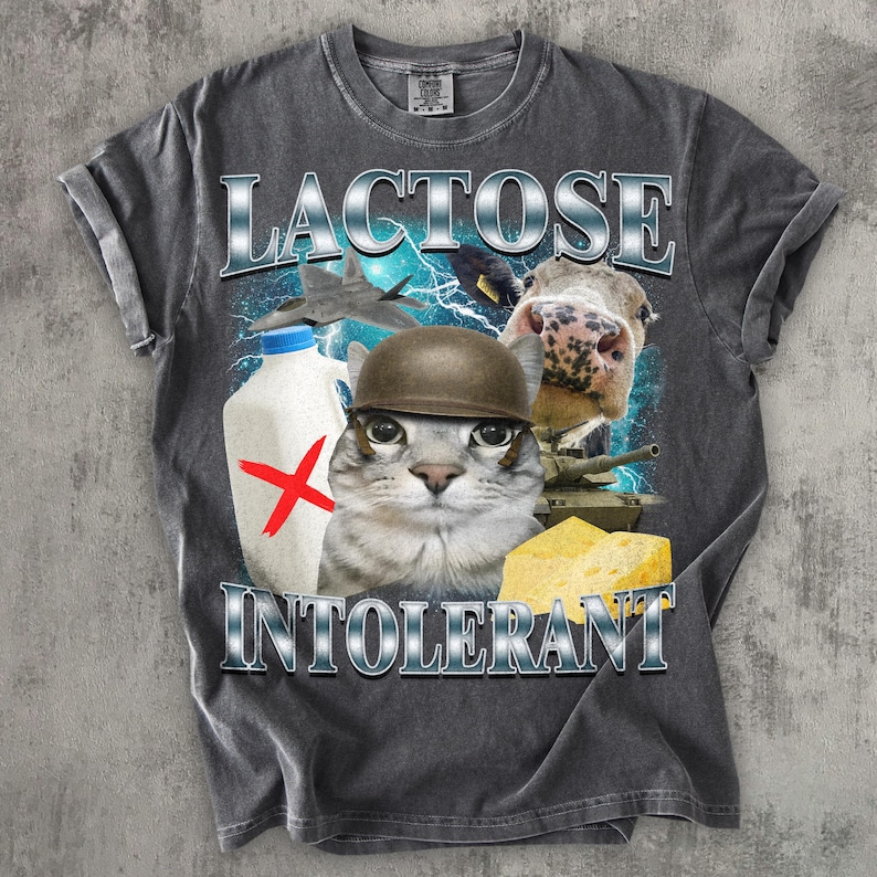 Lactose Intolerant Funny Cat Meme T-shirt, Comfort Colors Shirt, Stupid Gifts, Silly Cats Tee, Weird Tshirt, Cringey Tees, Unhinged Clothes Pepper