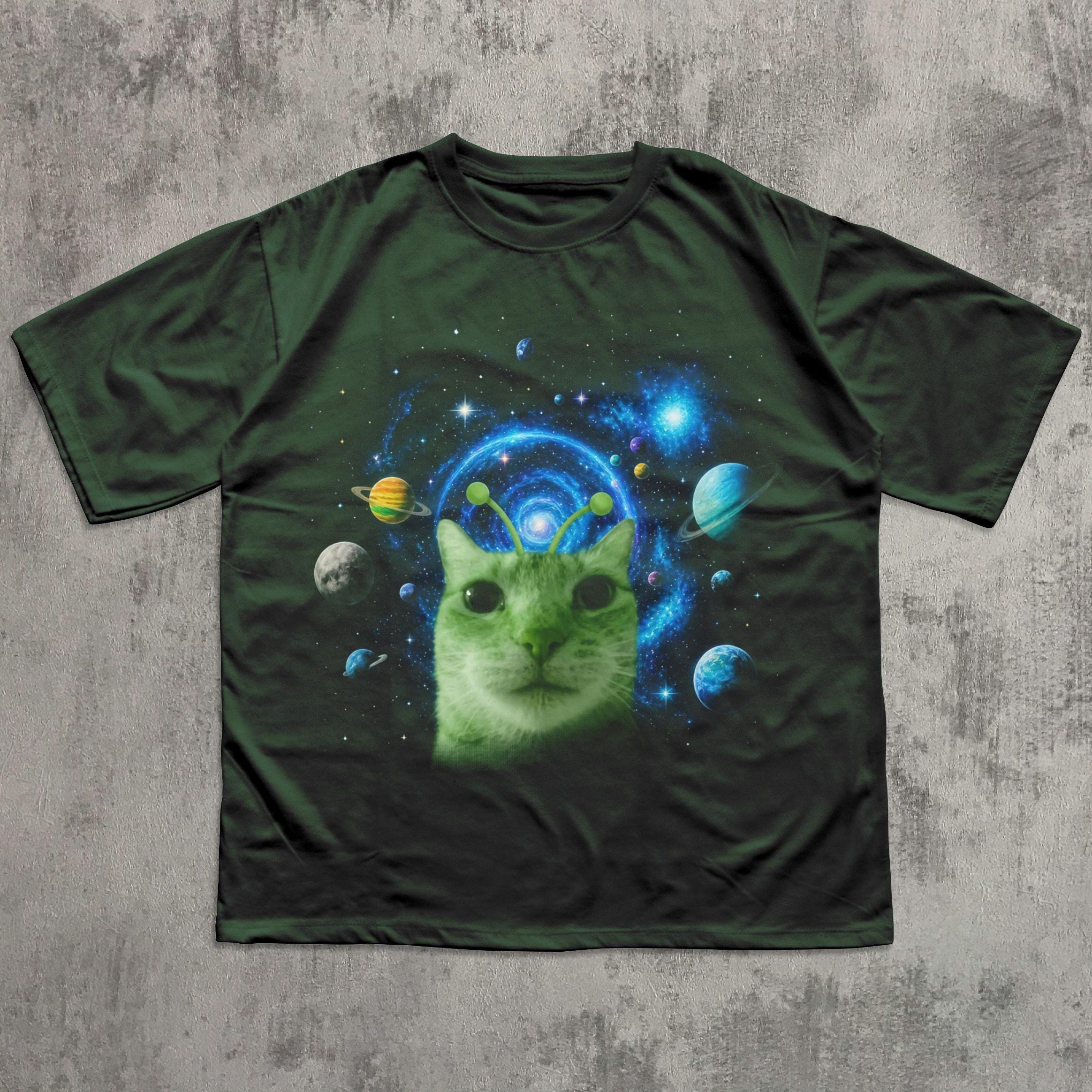 Alien Cat Meme Shirt Funny Space Cat Tee, Trippy Galaxy Cat Shirt ...