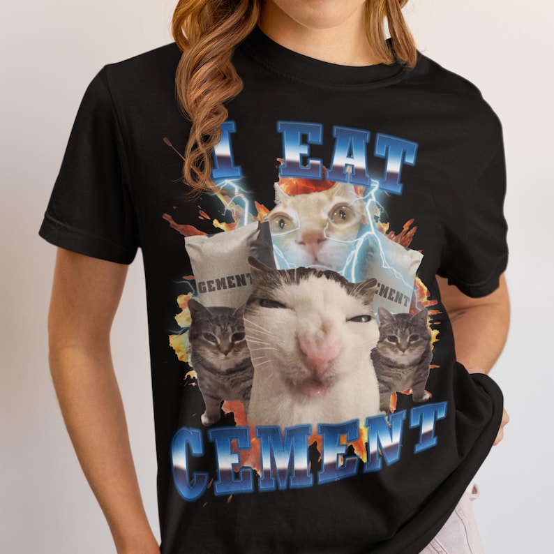 I Eat Cement Funny Cat Meme Tee Shirt, Gift for Woman and Man, Stupid Gifts, Ugly Shirts, Unhinged T-shirt, Cringe Tshirt, Comfort Colors image 3