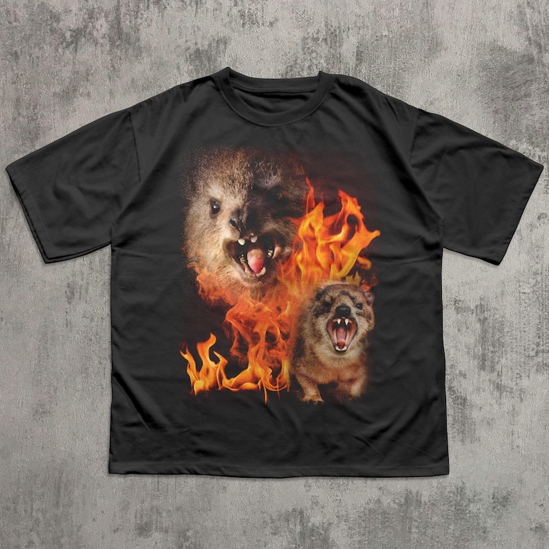 Funny Rock Hyrax Fire Meme Tee Shirt Gift for Woman and Man, Stupid Gifts, Cringe T-shirt, Ugly Shirts, Comfort Colors, Inappropriate Tees Black