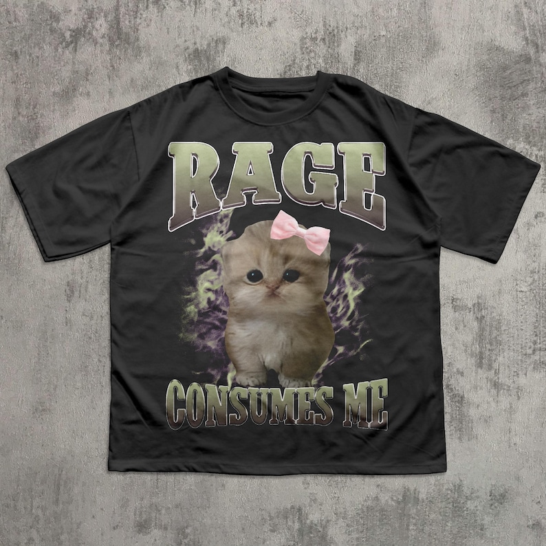 La rabia me consume. Camiseta con meme de gato gracioso, camiseta de gatos tontos, regalos estúpidos, camisetas de locura, camisetas feas, ropa desquiciada, regalo para ella. Black