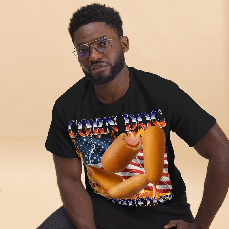 Corn Dog Enthusiast Funny T-shirt Gift for Her Him, Food Meme Shirt, Unhinged Clothes, Stupid Gifts, Vintage Graphic tee, Weird Tshirt