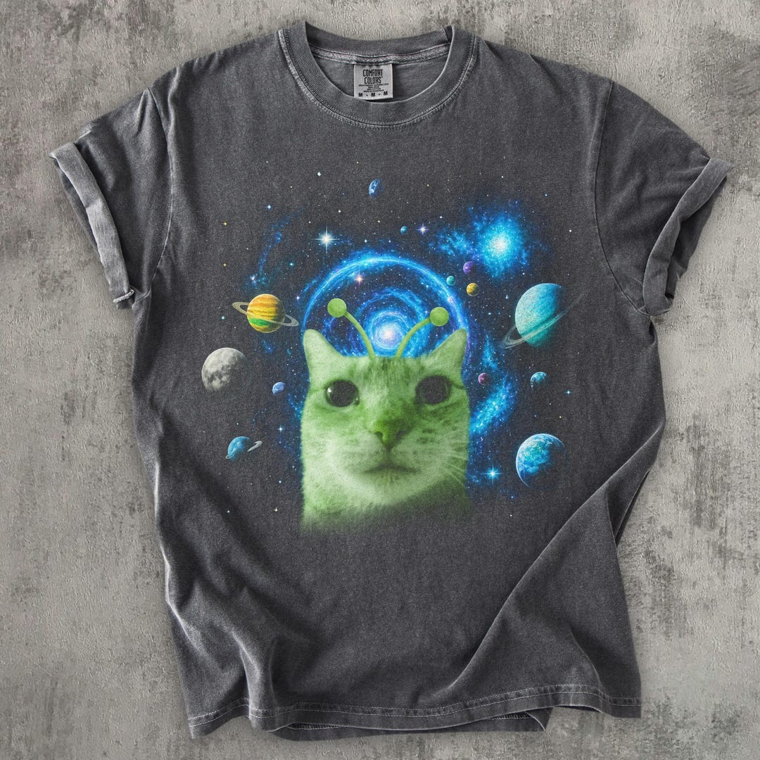 Alien Cat Meme Shirt Funny Space Cat Tee, Trippy Galaxy Cat Shirt ...