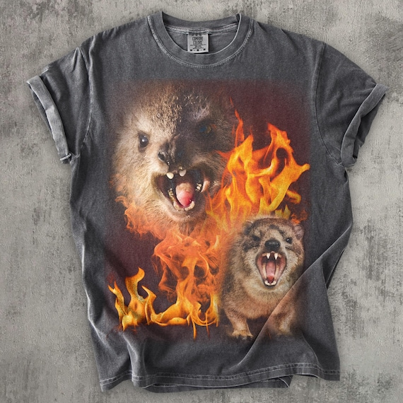 Funny Rock Hyrax Fire Meme Tee Shirt Gift for Woman and Man, Stupid Gifts, Cringe T-shirt, Ugly Shirts, Comfort Colors, Inappropriate Tees