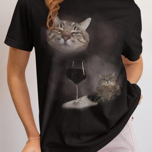 Camiseta divertida con meme de gato y vino, regalo para mujer y hombre, ropa desquiciada, camiseta de gatos graciosos, colores cómodos, camisetas inapropiadas, regalos imagen 5