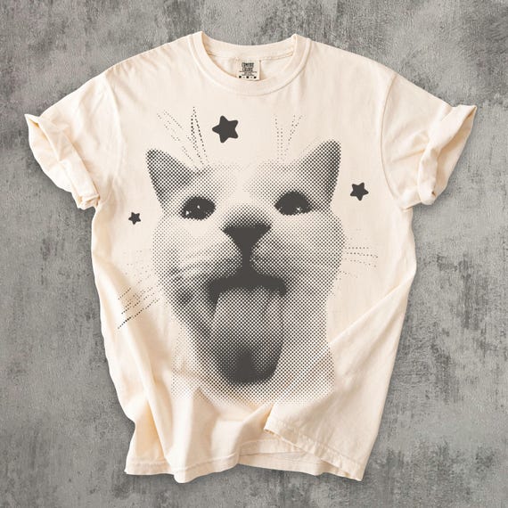 Funny Y2k Cat T-shirt, Silly Cats Tee, 90s Retro Kitten Shirt, Ironic Shirts, Vintage Graphic Tees, Comfort Colors, Meme Tshirt, Gag Gifts