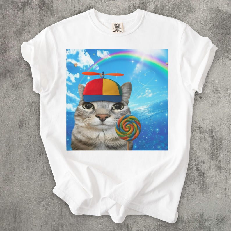 Happy Cat Dreamcore T-shirt, Funny Cats Shirt, Brainrot Meme Tee, Silly Kitten Tee, Cat Lover Gifts, Weird Tees, Gen Z Humor Tshirt Comfort Colors White