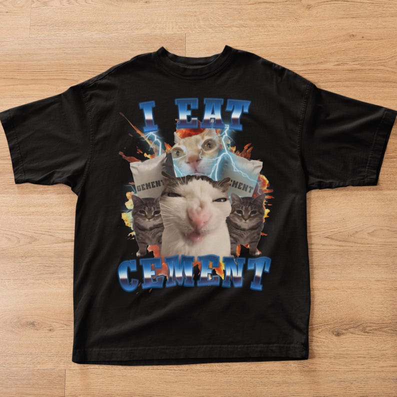 I Eat Cement Funny Cat Meme Tee Shirt, Gift for Woman and Man, Stupid Gifts, Ugly Shirts, Unhinged T-shirt, Cringe Tshirt, Comfort Colors image 2