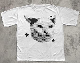 Camiseta vintage con estampado de gato, camiseta divertida estilo Y2K, ropa original, regalo para amantes de los gatos, camisetas extravagantes, camiseta retro de los 90, algodón unisex, camiseta con meme.