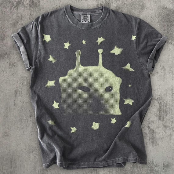 Y2k Alien Cat meme T-shirt, Funny Kitten Shirt, Vintage Graphic Tee, Weird Cats Tshirt, 90s Retro Clothes, Comfort Colors, Gift for Her Him