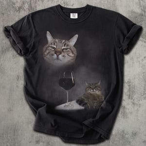 Camiseta divertida con meme de gato y vino, regalo para mujer y hombre, ropa desquiciada, camiseta de gatos graciosos, colores cómodos, camisetas inapropiadas, regalos Comfort Colors Black