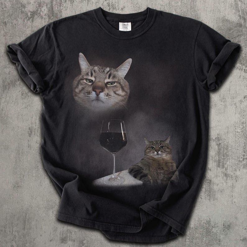 Camiseta divertida con meme de gato y vino, regalo para mujer y hombre, ropa desquiciada, camiseta de gatos graciosos, colores cómodos, camisetas inapropiadas, regalos Comfort Colors Black