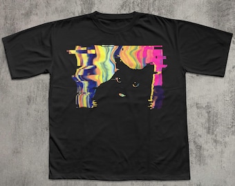 Trippy Psychedelic Cat Tee Shirt Gift for Woman, Vaporwave Aesthetic T-shirt, Grunge Alt Clothing, Harajuku Punk Tshirt, Cats Lover Tee