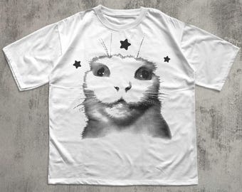 Camiseta divertida de gato raro Y2K, camiseta de gatos tontos, ropa desquiciada, camiseta Brainrot, camisetas retro de los 90, camiseta gráfica vintage, camiseta de gatito irónico,
