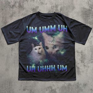 Camiseta divertida con meme de gato "Uh UHH", regalo para mujer y hombre, colores cómodos, regalos de broma, camiseta desquiciada, camisetas irónicas, gatos retro vintage de los 90 Navy