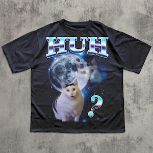 HUH - Camiseta divertida con meme de gato, regalo para mujer y hombre, camisetas feas, camiseta desquiciada, ropa de gatos tontos, camiseta de colores cómodos, regalos Navy