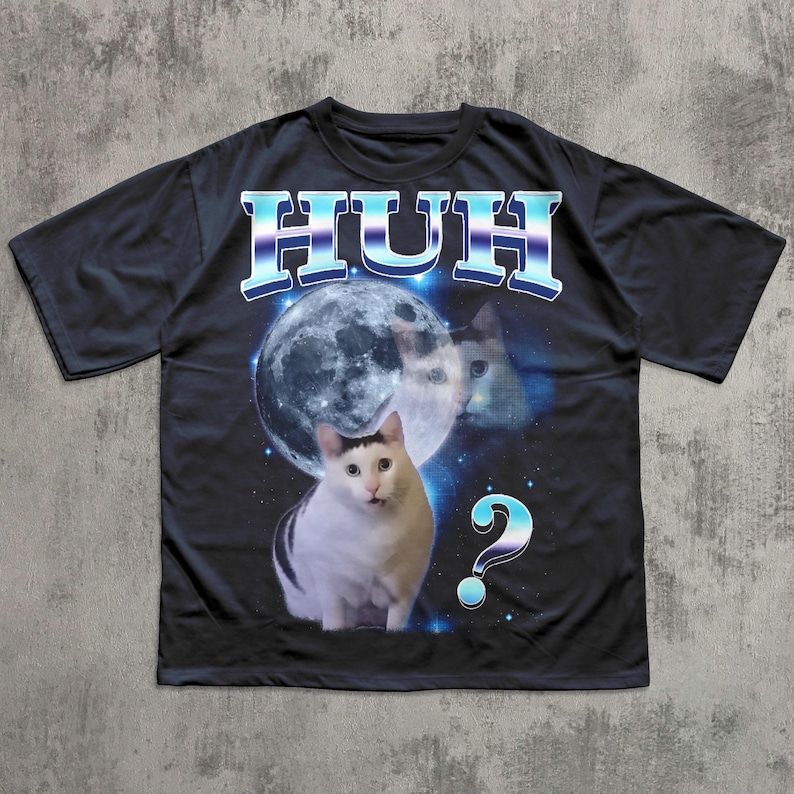 HUH - Camiseta divertida con meme de gato, regalo para mujer y hombre, camisetas feas, camiseta desquiciada, ropa de gatos tontos, camiseta de colores cómodos, regalos Navy