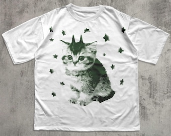 Y2k Alien Cat T-shirt, 2000s Vintage Graphic Tee, 90s Retro Shirt, Silly Cats Tshirt, Cat Lover Gifts, Ironic Kitten, UFO