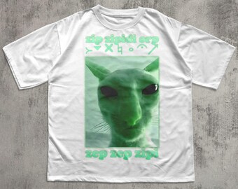 Funny Alien Cat Dank Meme Tee Shirt Gift for Woman and Man, Brainrot  T-shirt, Ugly Shirts, Stupid Cringe Tshirt, Alien Invasion Memes, Gifts