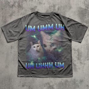 Camiseta divertida con meme de gato "Uh UHH", regalo para mujer y hombre, colores cómodos, regalos de broma, camiseta desquiciada, camisetas irónicas, gatos retro vintage de los 90 Charcoal