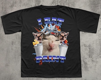 I Eat Paint Funny Cat Meme T-shirt, cadeau voor vrouw en man, domme geschenken, lelijke shirts, losgeslagen T-shirt, T-shirt ineenkrimpen, ongepast T-shirt
