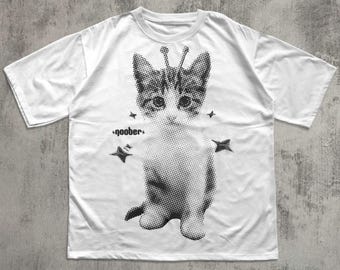 Y2k Retro Goober Alien Cat T-shirt, Vintage Graphic Tee, Silly Cats Shirt, Weird Shirts, Viral Meme Tees, 2000s Tshirt, 90s Clothes