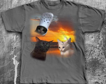 【RUDDYCHEEKS】21 Cats T-shirts Three Cats Retro Graphic T-shirts, Oldschool Vintage Cat