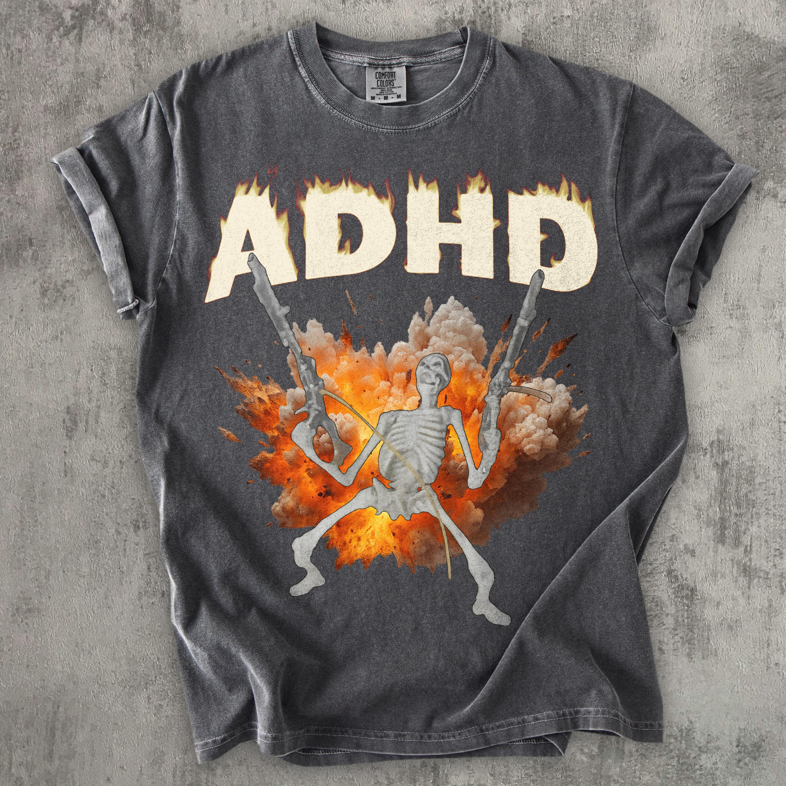ADHD Skeleton T-shirt, Funny Shirt, Meme Tee, Unhinged Clothes