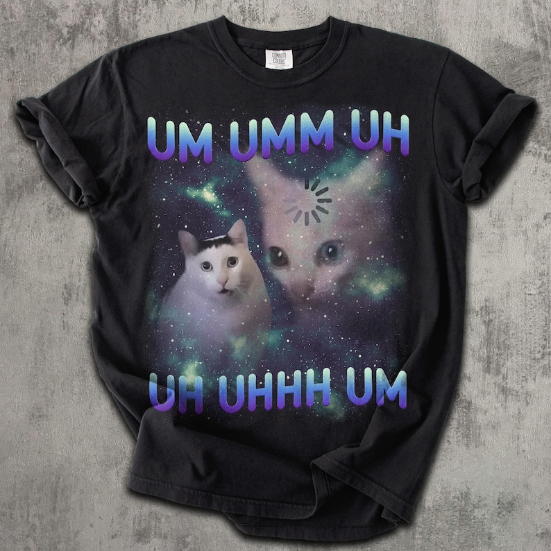 Camiseta divertida con meme de gato "Uh UHH", regalo para mujer y hombre, colores cómodos, regalos de broma, camiseta desquiciada, camisetas irónicas, gatos retro vintage de los 90 Comfort Colors Black